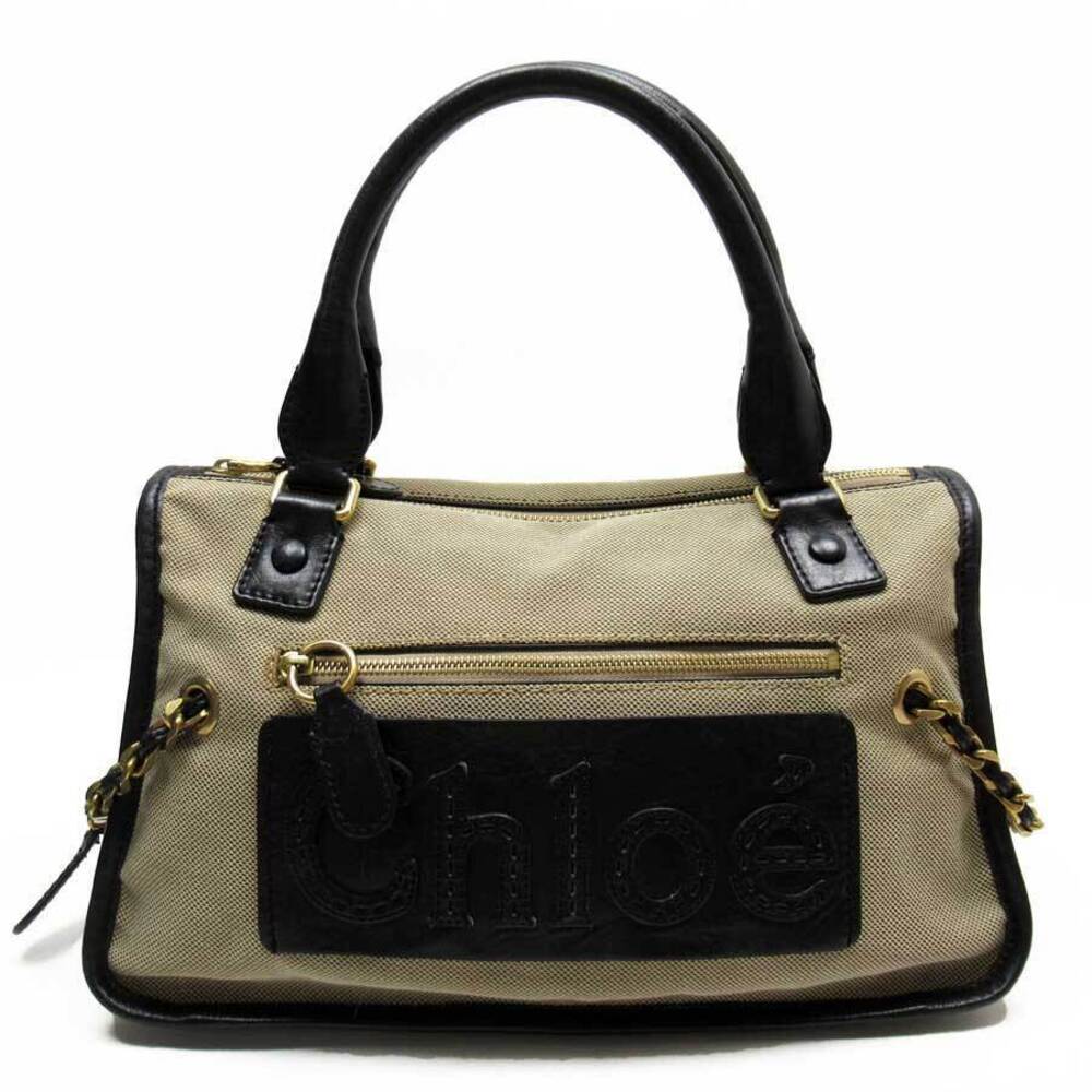 Chloe handbag Beige Tan black gold canvas leather classic favorite
